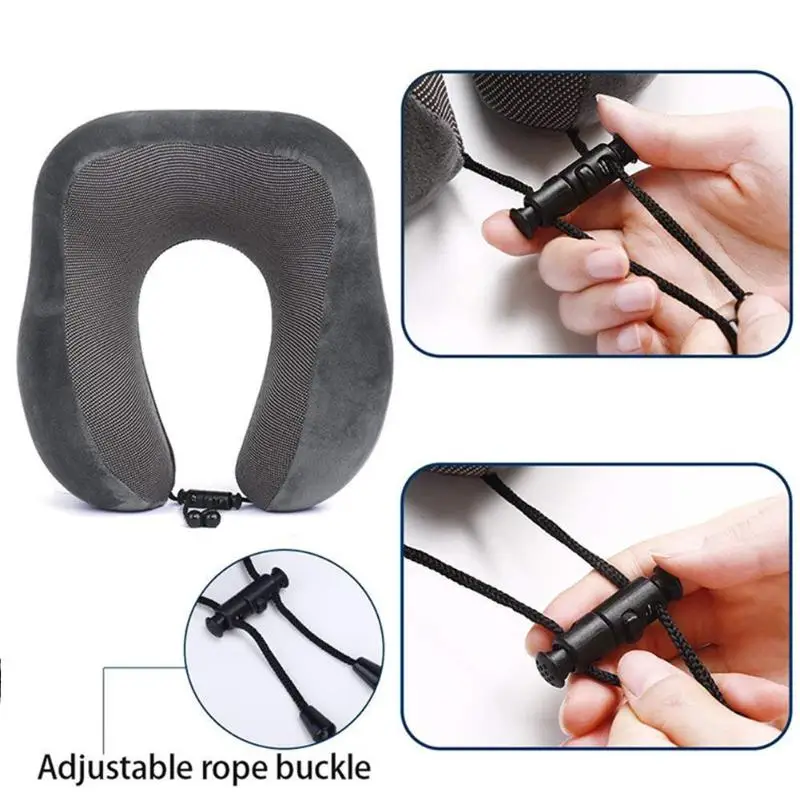 Dark Grey Outdoor Travel Pillow with Eye Mask Earplugs Storage Bag U-shaped Memory Foam Pillow Set Portable Neck Pillow