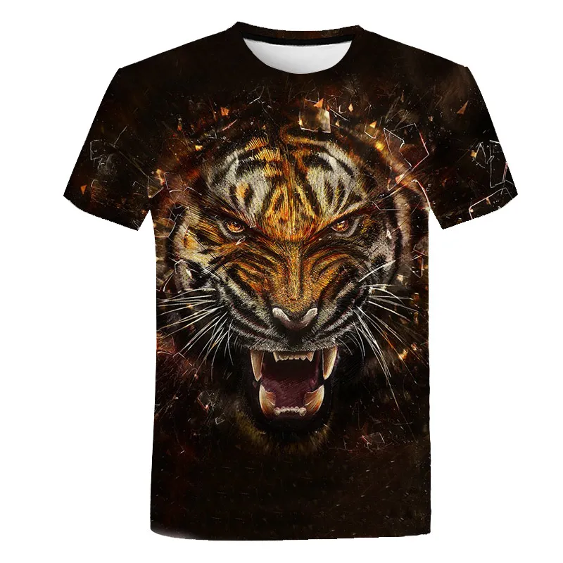 

Men's O-neck T-shirt Casual 3d Printing T-shirt Men's Summer New T-shirt Fun Tiger Lion Short Sleeve T-shirt