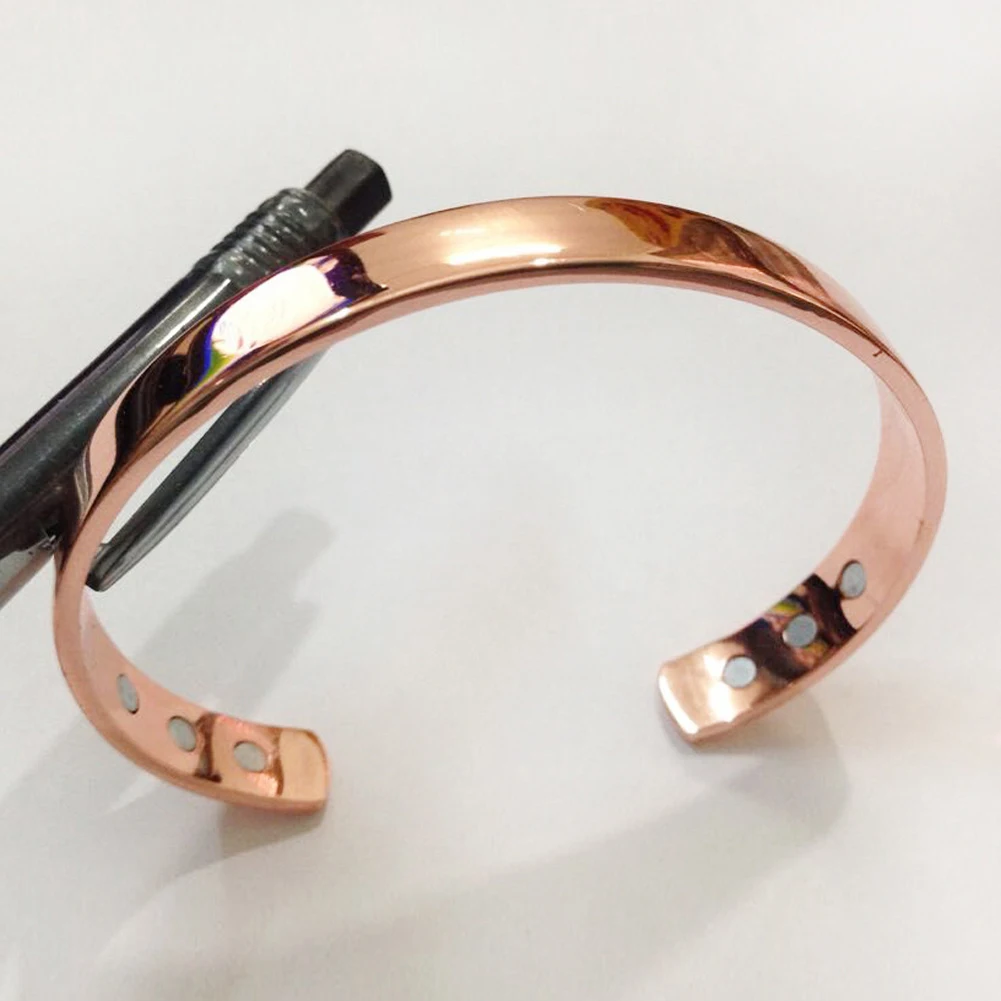 Pure Copper Magnet Energy Health Open Bangle Plated Rose Gold Color Simple Bracelet Healthy Healing Bracelet Jewelry Gift Bangle Bracelet Magnetic Bracelet