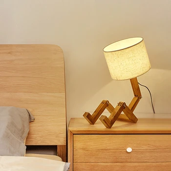 

Wood Robot Shape Folding Table Lamp Creative European Fashion Bedroom Study Bedroom Bedside Linen Lamp Shade Table Lamp
