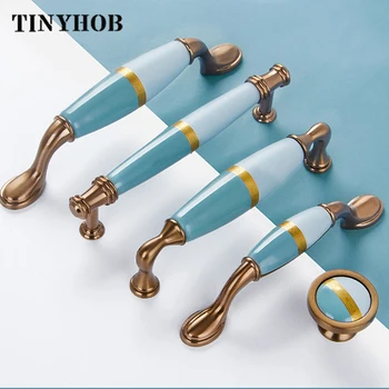 

Blue Ceramic Door Handles European Antique Furniture Handles Drawer Pulls Kitchen Cabinet Knobs and Handles