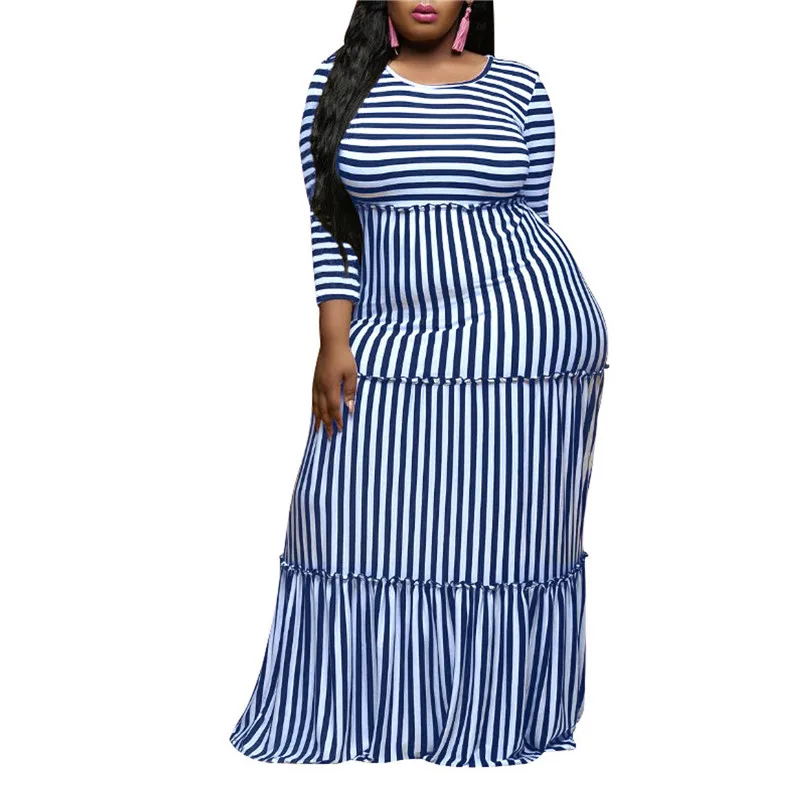 

Spring Autumn Women Striped Long Dress Dress Round Neck High Waist Loose Oversized Dress Home Party Casual Maxi Dress