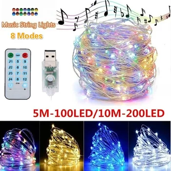 

USB String Lights with Music 8 Modes 17 Keys Remote Control Fairy Lamp Decorations
