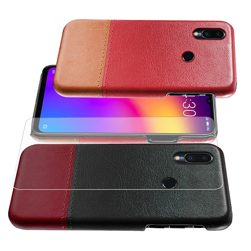 Тонкий кожаный чехол для телефона с закаленным стеклом пленка Meizu Note 9