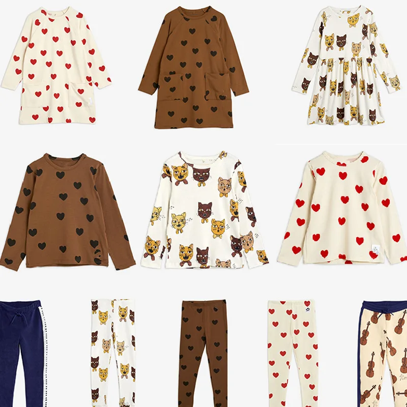 Dress T-Shirts Long-Sleeve Heart-Pattern Girls MINI Boys Cotton Fashion Brand Kids New