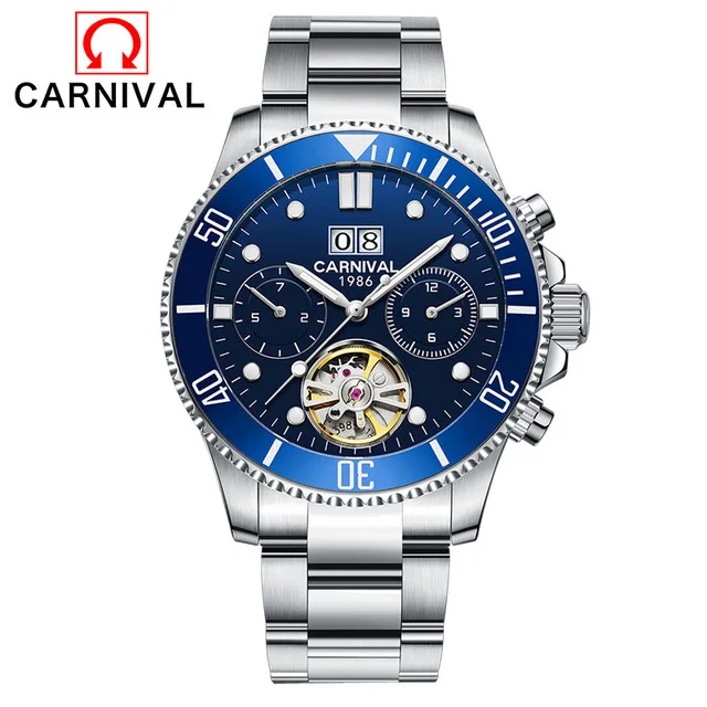 Tourbillon автоматические механические часы мужские роскошные брендовые карнавальные мужские s часы мужские светящиеся водонепроницаемые спортивные часы наручные часы - Цвет: Blue