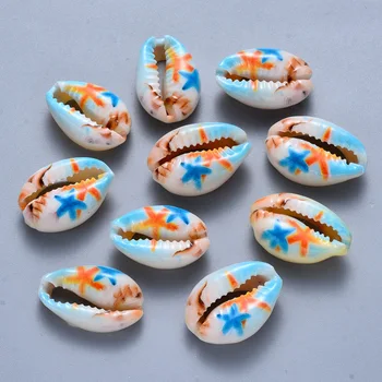 

100pcs Printed Cowrie Shell Beads Starfish Pattern No Hole/Undrilled Shell Beads for jewelry Bracelet Necklace making DIY Decor