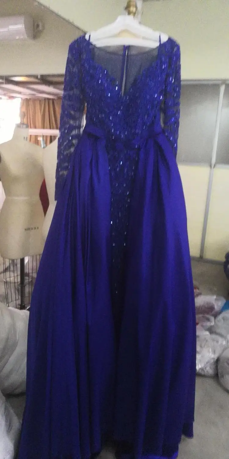 Royal Blue Сексуальное розовое платье для выпускного вечера с длинным рукавом, украшенное кристаллами, длинное мусульманское платье для выпускного вечера, вечерние платья DLA6172 - Цвет: Royal Blue