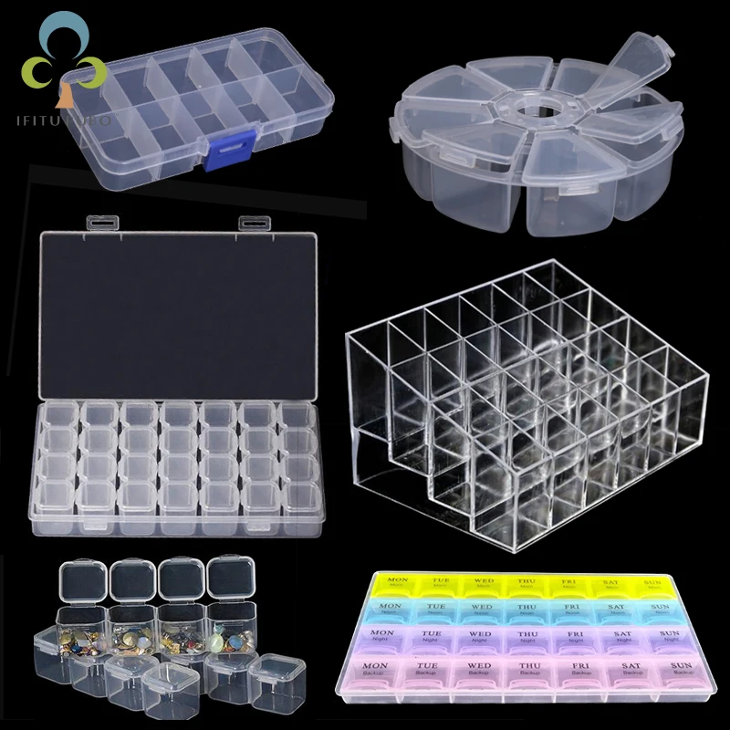 

7-28 Grids Adjustable Compartment Plastic Storage Box Jewelry Earring Bead Screw Holder Case Display Organizer Container GYH