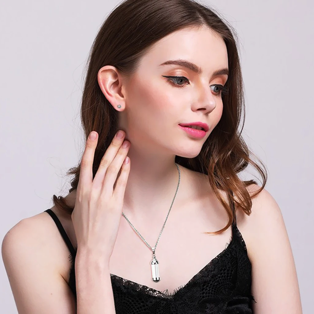 silver color Tone Stainless Steel Glass Tube Urn Bottle Keepsake Cremation Memorial Pendant Chain Necklace Fashion Jewelry
