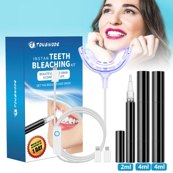 

Teeth Whitening Kit with Advanced Smart Device Blue LED light for Phone Plug with 3 Gel Pen Tooth Bleaching Accelerator Home Set