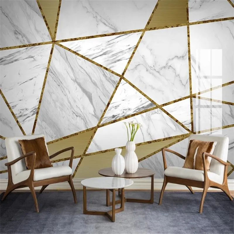 Large 3D wallpaper mural custom light luxury geometric marble jazz white living room TV background wallpaper mural