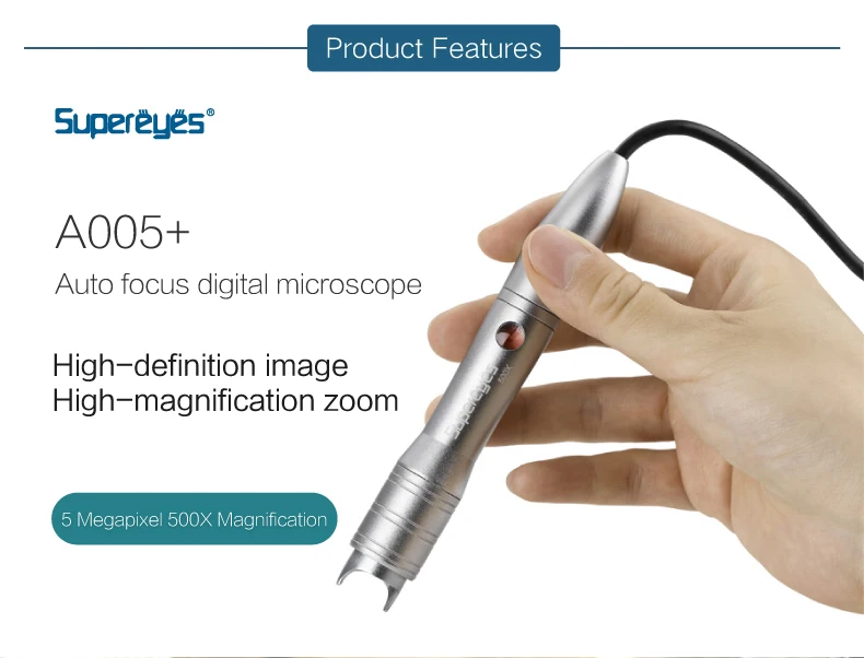 Supereyes A005 5MP 1-500X  ڵ    ̰ USB ޴ ð   ̰ CMOS ð