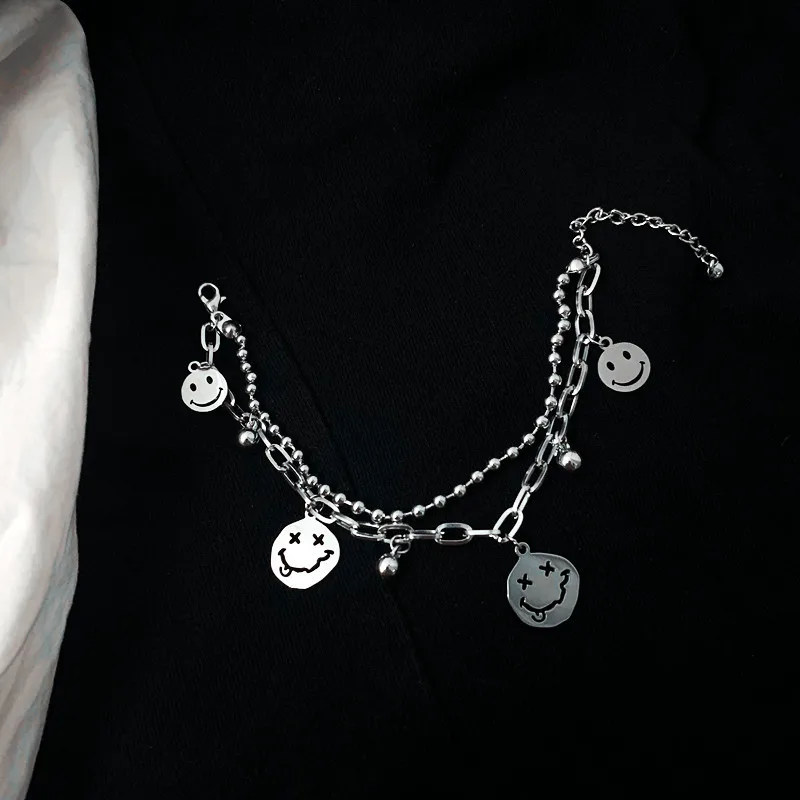 Charms Bracelet Jewelry Smile-Face Titanium Steel Double-Layers Women Tongue Funny No-Fadinhg