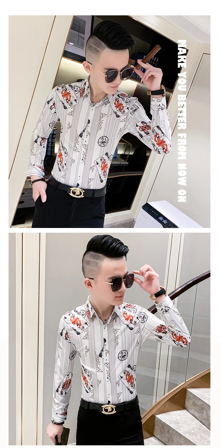 Chemises Homme Autumn Winter Men Dress Shirt Streetwear Thick Warm Long Sleeve Mens Casual Shirts Night Club Prom Tuxedo 3XL-M