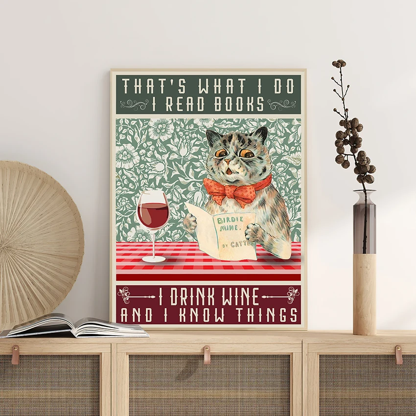 Funny Cat Wine Quote Picture Cartoon Gift Home Decor Modular Canvas Painting Modern Printed Poster Wall Art Living Room No Frame | Дом и сад