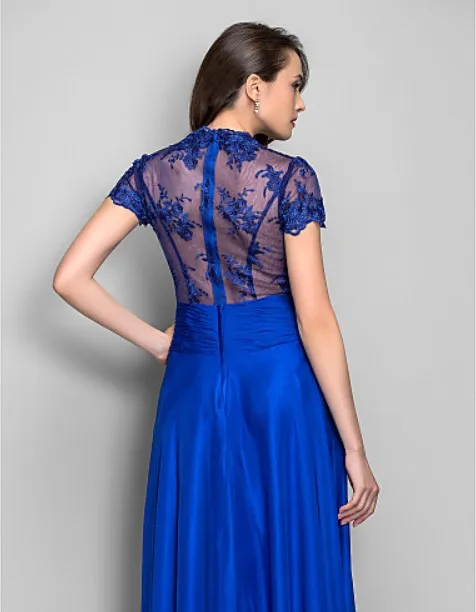 Новая мода, сексуальное повседневное Короткое Платье vestidos de fiesta, вечерние платья с коротким рукавом, королевское синее кружевное длинное платье подружки невесты