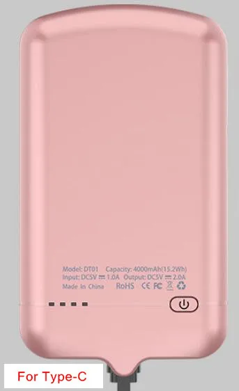 Rose golden Type- C Тонкий чехол для зарядного устройства для iPhone XS, 6, 6 S, 7, 8 Plus, Micro USB/type-C, внешний резервный чехол для samsung, huawei, Xiaomi - Цвет: Rose golden Type- C