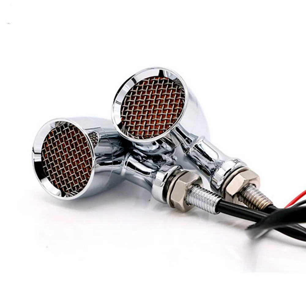 

1pair Motorcycle aluminium Retro Bullet LED Turn Signal Brake Light Mesh Lens For Harley Chopper Bobber Yamaha Honda Kawasaki