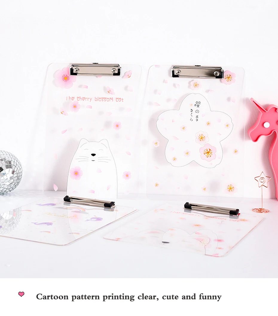 Cartoon A4 folder board simple small fresh transparent plate clamp test folder student office supplies pad board