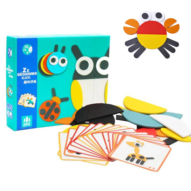 50 шт. деревянная головоломка для детей игрушки 3D DIY мультфильм животных детская головоломка доска многоцветная милая детская Развивающая игра монтессори игрушка