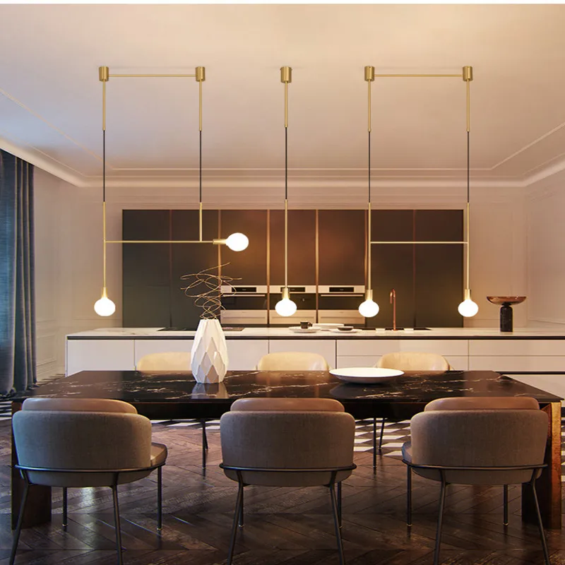 Long led chandelier Italian design pendant lamp Black Rose Gold Kitchen bar restaurant Dining room Iron tube chandelier
