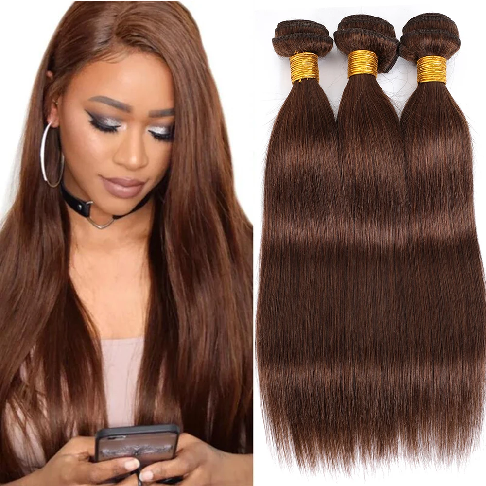 Extensiones de pelo ondulado brasileño liso, color negro Natural, extensión de cabello humano Marrón, 1/3/4 mechones, cabello Remy tejido #2 #4