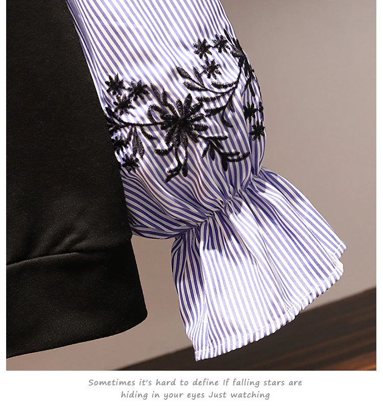 XL-5XL плюс размер женские топы с вышивкой осень мода полосатый длинный рукав лоскутное одеяло хлопок Толстовка