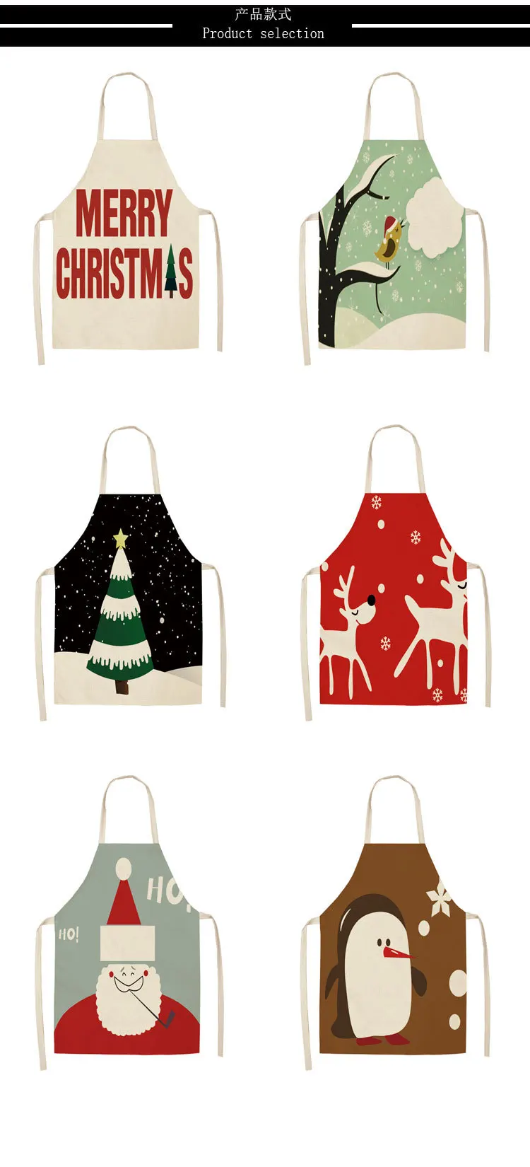 Parent-child Kitchen Apron Europe and America Merry Christmas Printed Sleeveless Cotton Linen Aprons for Men Women Home Cleaning