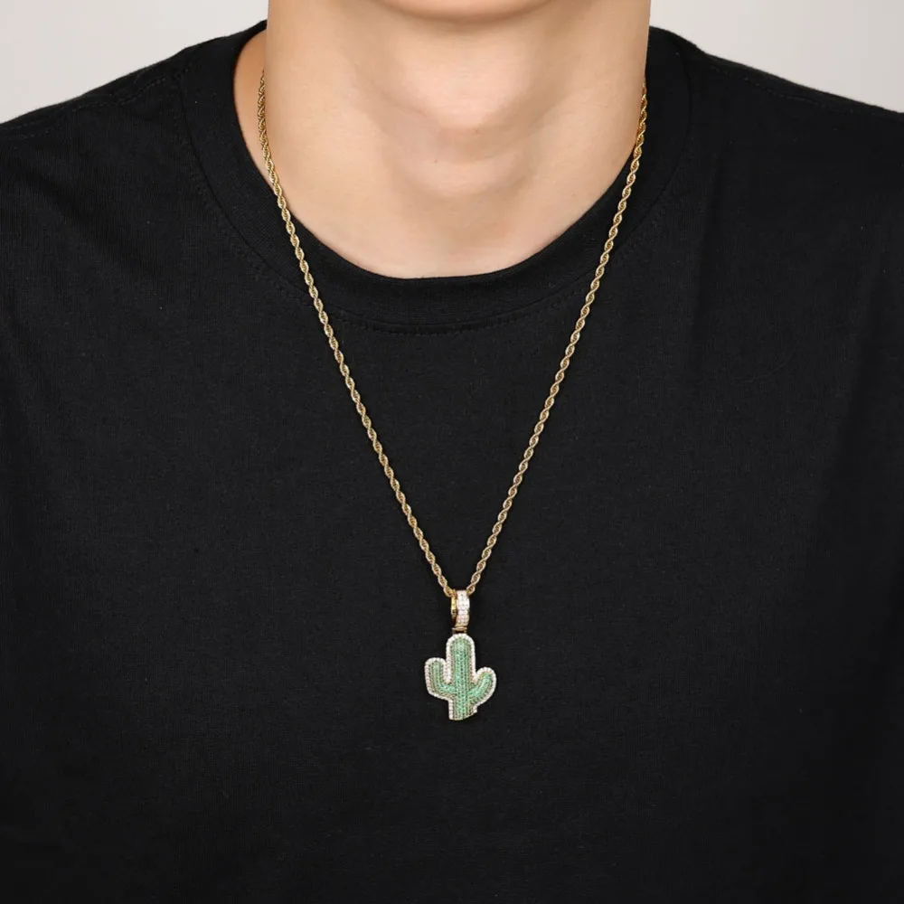 TOPGRILLZ ледяной Кактус Кулон ожерелье новейший AAA зеленый фианит мужские Подвески ожерелье модное растение хип хоп ювелирные изделия