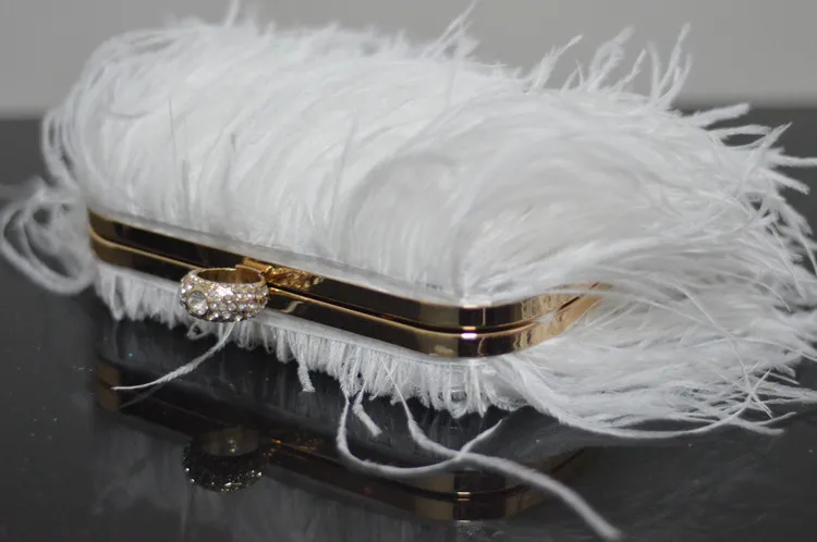 2022 Luxury Ostrich Feather Party Evening Clutch Bag Women Wedding Purses and Handbags Small Shoulder Chain Bag Designer Bag