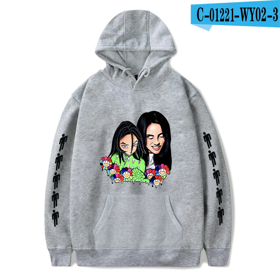 As picture Толстовки для женщин и мужчин; модная Толстовка Billie Eilish с капюшоном; повседневные Черные толстовки с принтом; сезон осень-зима; пуловеры; толстовки для девочек - Цвет: As picture