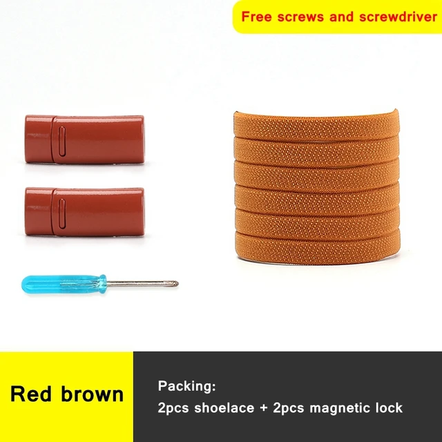1 second No tie shoelace 24Color Elastic shoelaces Magnetic metal lock Quick wear in Flat Suitable for all shoes Lazy laces Red brown
