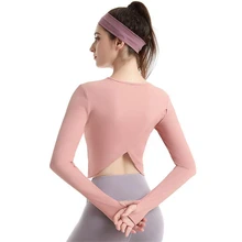 Топ для йоги с длинным рукавом, футболка с отверстием для большого пальца, сексуальные дышащие топы для спортзала, эластичные облегающие фитнес-Спорт футболки для женщин