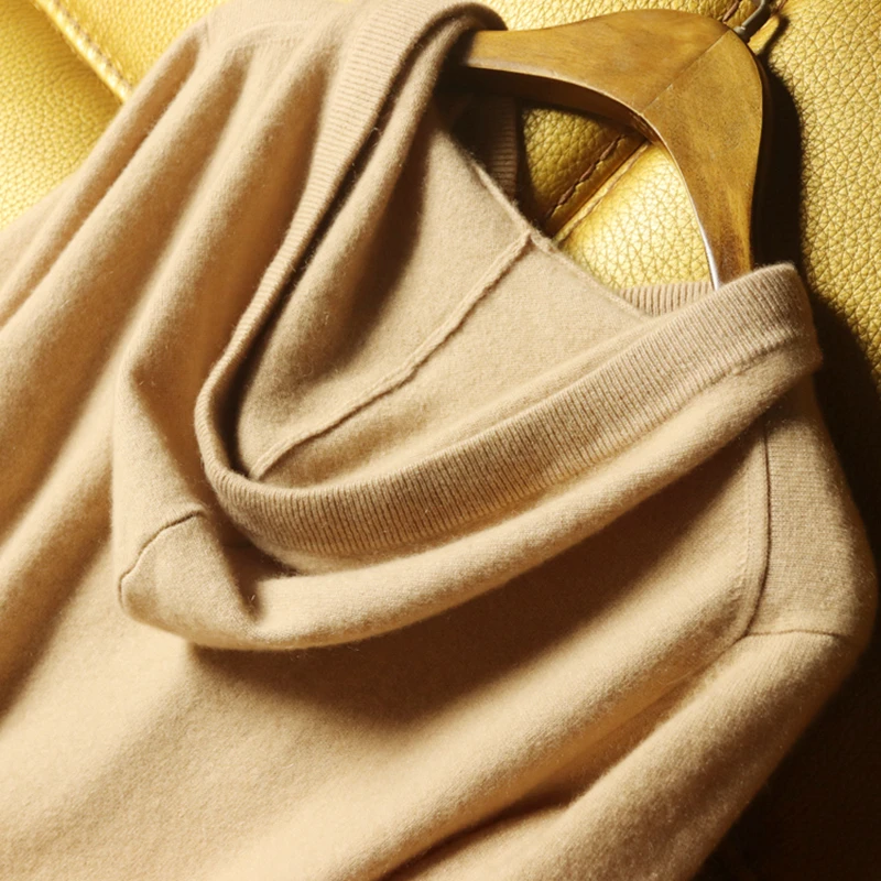 Женский свитер с капюшоном, кашемир, простой дизайн, длинный рукав, 2 цвета, женские повседневные пуловеры, трикотаж, новая мода