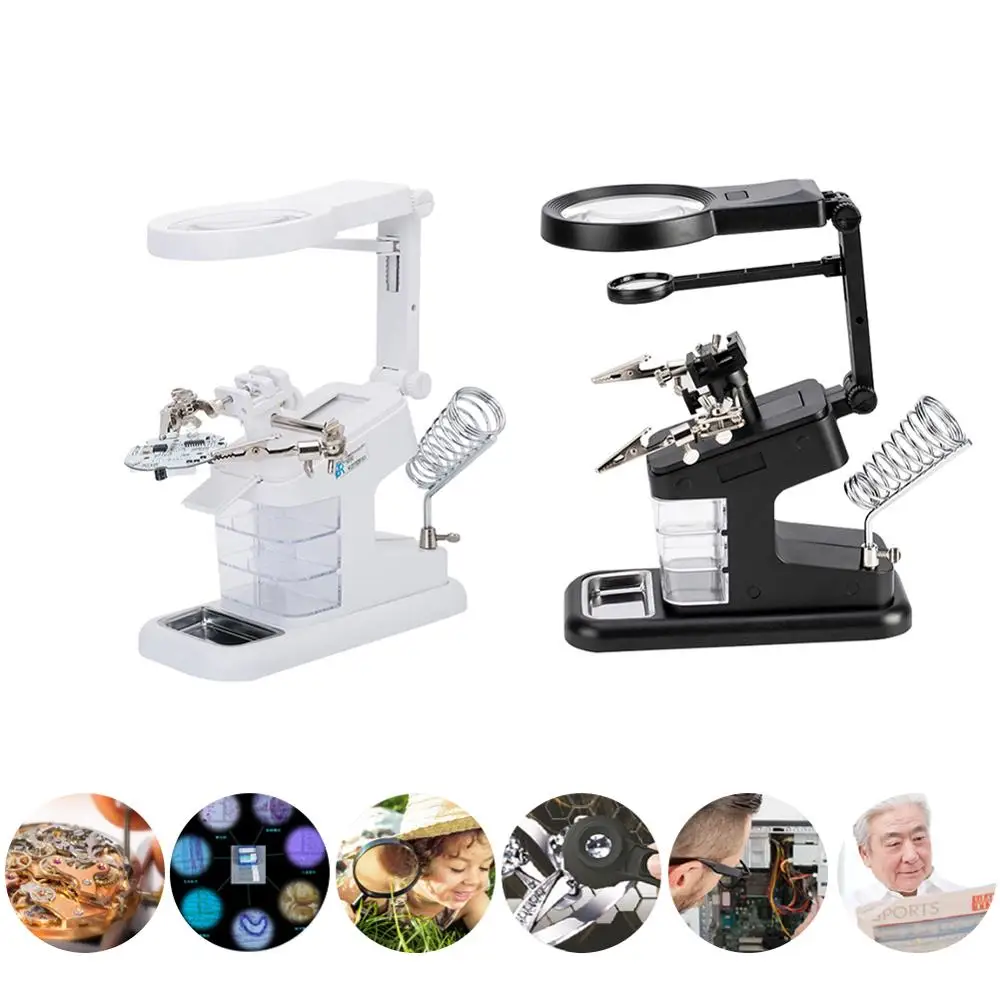 

3X 4.5X Soldering LED Light Helping Hands Magnifier Station Heavy Duty Lighted Magnifying Glass Stand with Clamp Alligator Clips