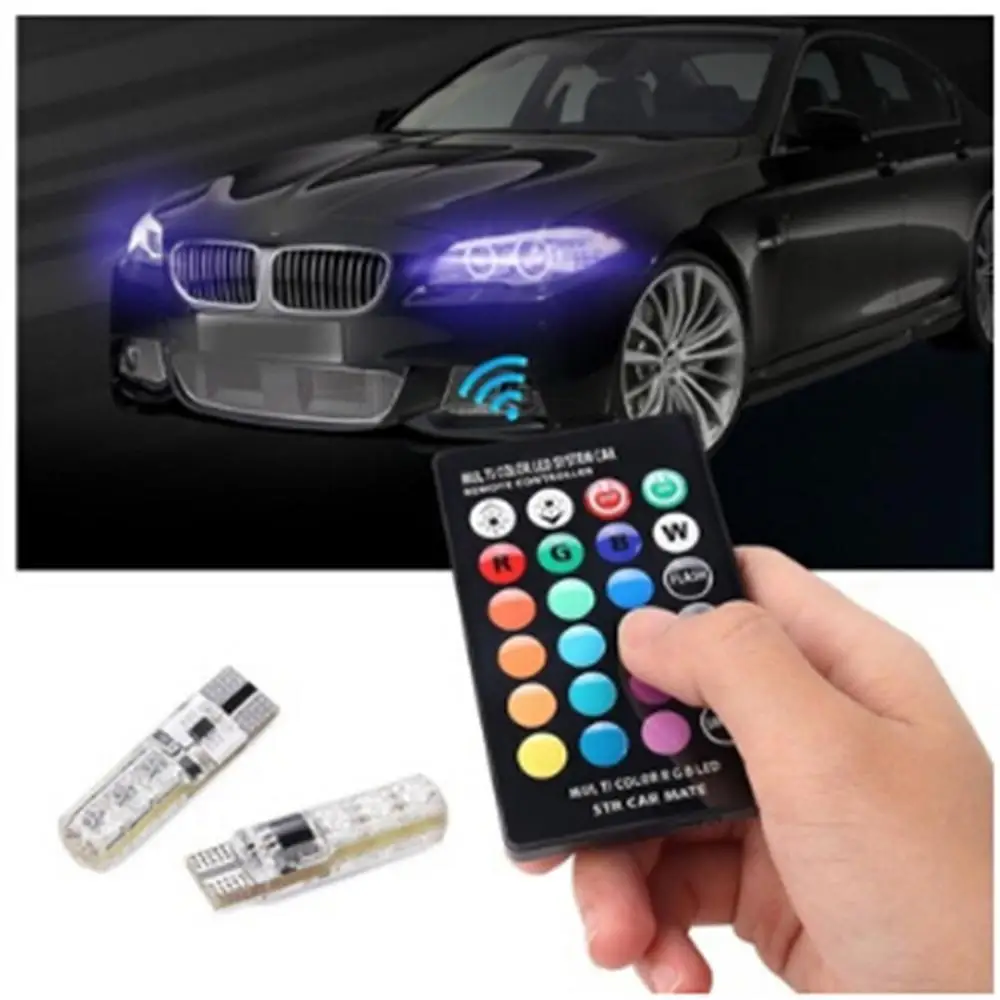 2 шт. RGB T10 W5W светодиодный 194 168 5050 SMD автомобильный купольный светильник для чтения, стробоскоп, светодиодный светильник на танкетке, RGB Светодиодный светильник с пультом дистанционного управления для автомобиля