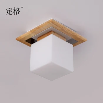 

Japanese wood led ceiling light square glass entrance corridor bedroom lights 20*20cm