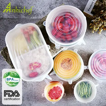 

6pcs Reusable silicone stretch lids universal lid Silicone food wrap bowl pot lid silicone cover pan cooking Kitchen Stoppers