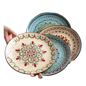 

Hot sale Europe and the United States Western Creative Glaze Color Tableware Disc Dish Pasta Pasta Steak Plate Handmade Literary
