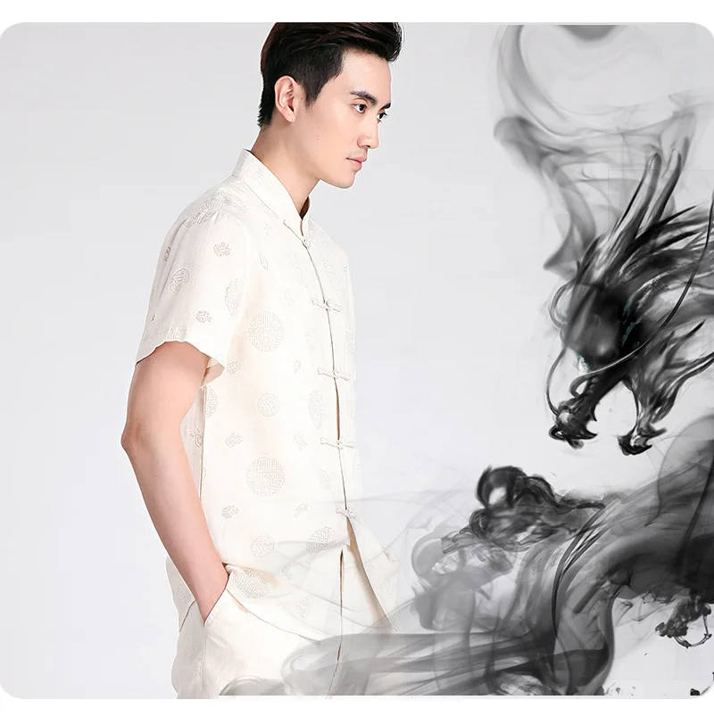 Китайский стиль, китайский стиль, 2604-2 хлопок, льняной китайский костюм, мужской топ с короткими рукавами, рубашка с короткими рукавами среднего возраста
