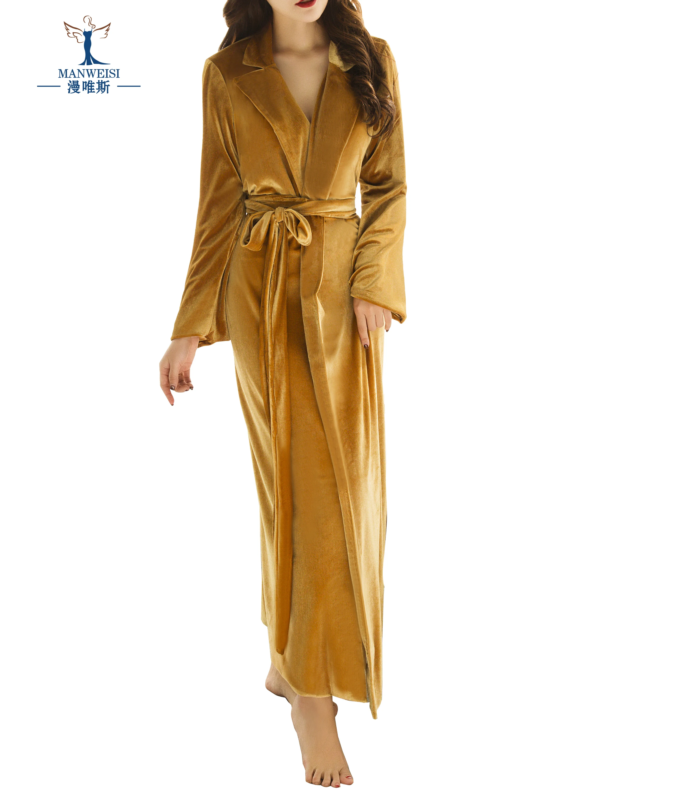 Golden Velvet Shawl Bathrobe Lady Wraps Sleepwear Women Soft Sheer Nightgown Custom Made Long Photo Dress Bridesmaid Cape