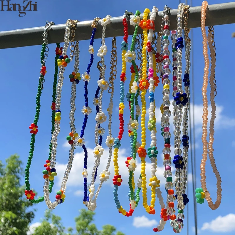 HangZhi-flores acrílicas de Margarita para mujer y niña, dulces y coloridas, coreanas, bohemio con cuentas collares de clavícula, joyería 2020