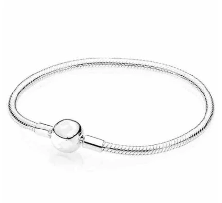 Новинка, 925 пробы серебряный браслет Moments, гладкий шар, застежка, змеиная цепочка, базовый браслет, подходит для женщин, очаровательное модное ювелирное изделие