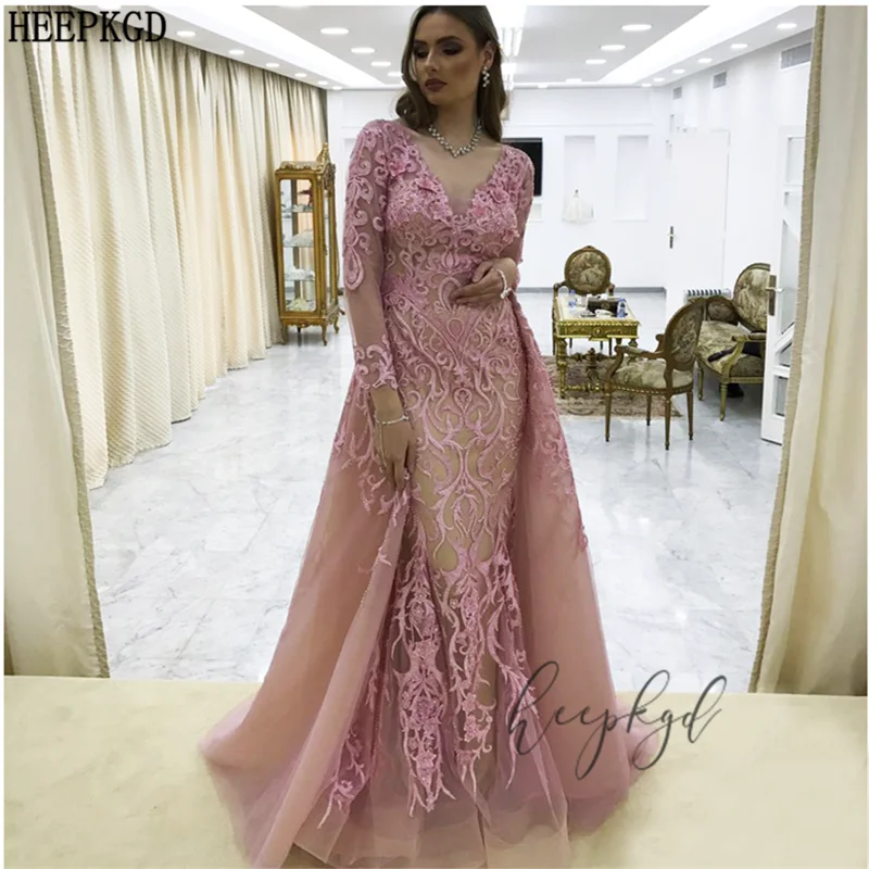 Dusty Rose, Русалка, новинка, вечернее платье, Дубай, v-образный вырез, длинный рукав, изящное, кружевное, для выпускного вечера, женские платья на заказ, Robe De Soiree