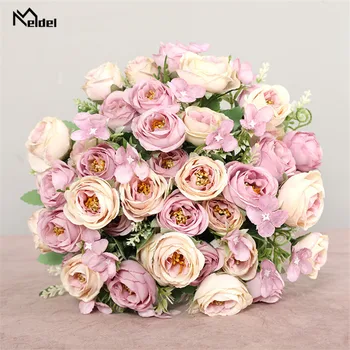 

10 Heads Artificial Flowers Roses Bridesmaids Bouquet 5 Branches Silk Fake Flowers for DIY Home Garden Wedding Decoration Flores