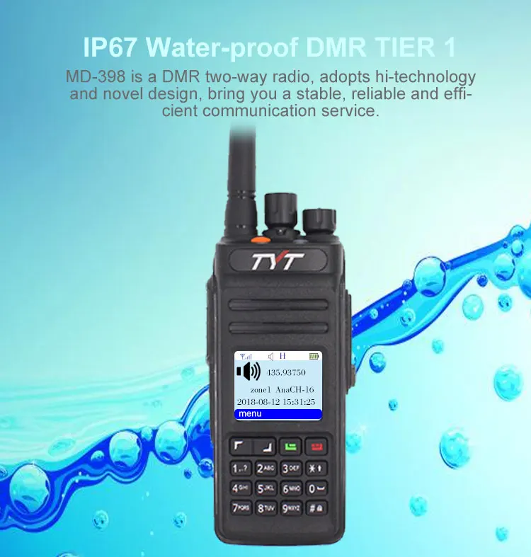 TYT MD398 Walkie Talkie IP67 двухстороннее радио 10 Вт Ham трансивер TYT MD-398 IP67 водонепроницаемый цифровой радиоприемник с кабелем для программирования