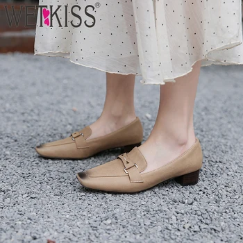 

WETKISS 2020 New Women Shoes Chunky Heels Pumps Shoes Woman Square toe Dress Shoe Ladies Loafers Low Heel Pumps Big Size 48