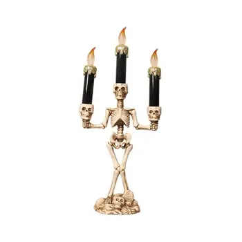 

Skeleton Halloween LED Candelabra Battery Powered Flameless Candle Holder Stand Halloween Party Haunted House Decor Home