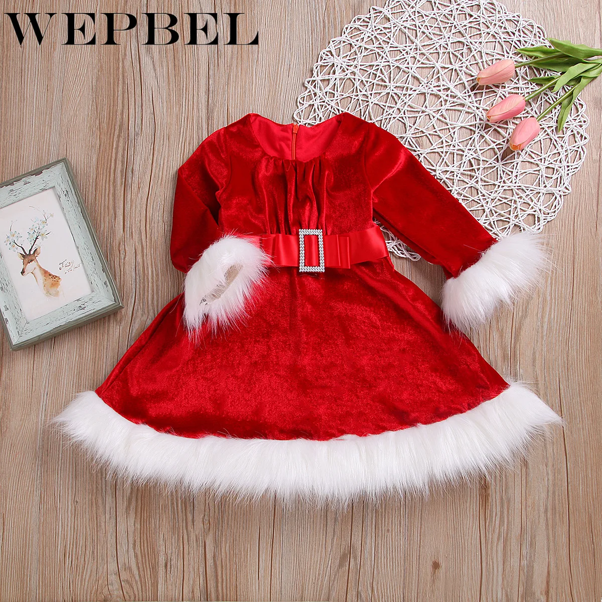 WEPBEL/рождественское платье Санта-Клауса; милое платье с длинными рукавами для девочек; костюм для папы с круглым вырезом; свободное платье с поясом